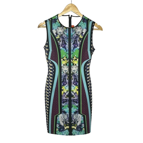 Clover Canyon Graphic Print Elephant and Tigers Neoprene Dress m - Picture 6 of 15